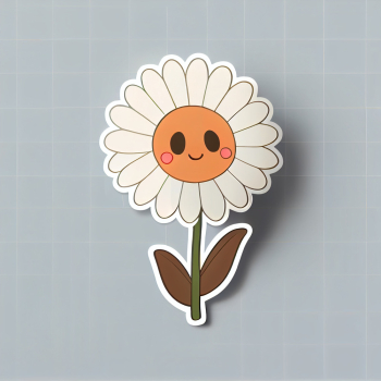 A die cut sticker of daisy flower on gray background, generated by A.I