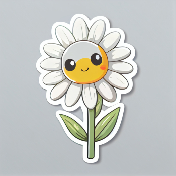 A die cut sticker of daisy flower on gray background, generated by A.I