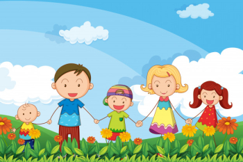 A family strolling in the garden Free Vector