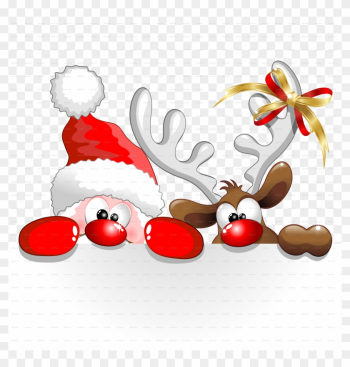 A Funny Christmas Santa And Reindeer Cartoon Png 5000 - Christmas Art Reindeer