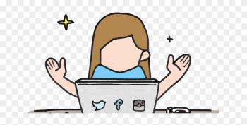 A Girl Praying To Social Media On Her Laptop - Social Media Girl Cartoon