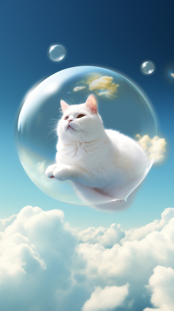 A lovely white chubby cat wrapped in a bubble A lovely white chubby cat wrapped in a bubble