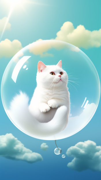 A lovely white chubby cat wrapped in a bubble A lovely white chubby cat wrapped in a bubble