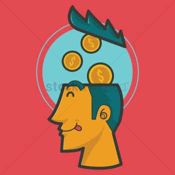 A man's head with coins A man's head with coins