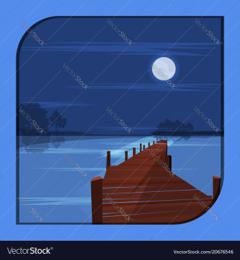 A night scene at a pier in a frame vector image A night scene at a pier in a frame vector image