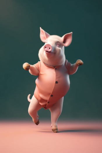 A pig is dancing with happy face A pig is dancing with happy face
