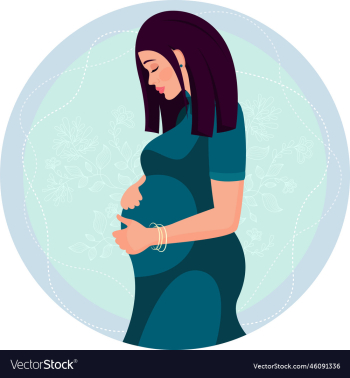 a pregnant girl in a dress hugs her belly