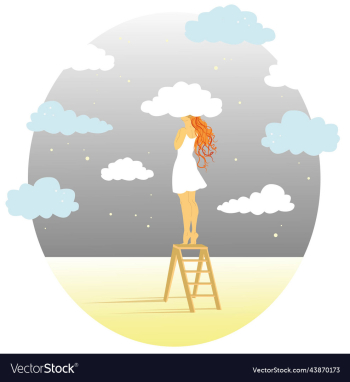 a red-haired girl in white dress stands a red-haired girl in white dress stands