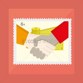A stamp showing a handshake A stamp showing a handshake