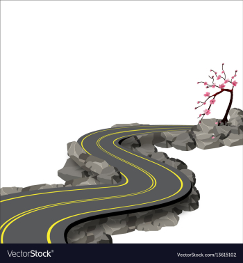 A winding road with markings among rocks and vector image