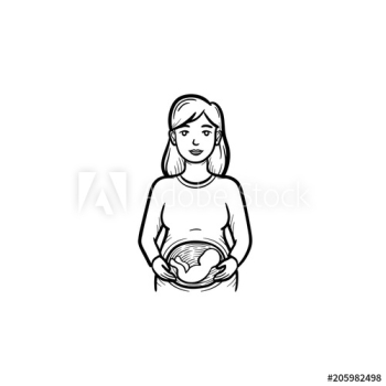 A woman with a fetus in womb hand drawn outline doodle icon