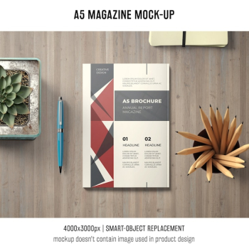 A5 magazine mockup on desk