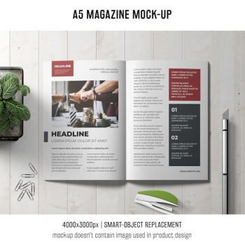 A5 magazine mockup on table