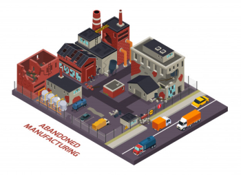 Abandoned manufacturing isometric composition Free Vector Abandoned manufacturing isometric composition Free Vector