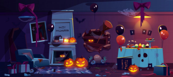 Abandoned room with halloween party decoration Free Vector Abandoned room with halloween party decoration Free Vector