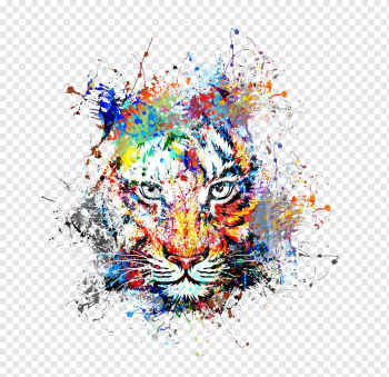 Abstract art Painting Drawing, Creative color ink splash tiger Avatar, tiger abstract art, watercolor Painting, color Splash, mammal png