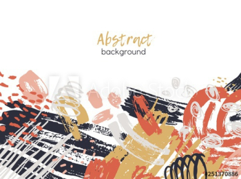 Abstract background decorated by colorful chaotic paint traces, rough brushstrokes, scribble, daub, stains