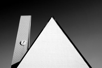 Abstract black and white shot of triangle and clock tower, Fürth, Bavaria, Germany