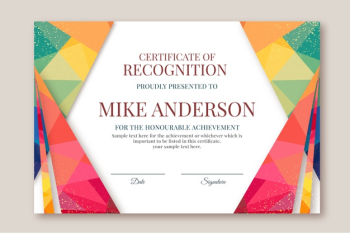 Abstract geometric certificate template with colorful shapes Free Vector Abstract geometric certificate template with colorful shapes Free Vector