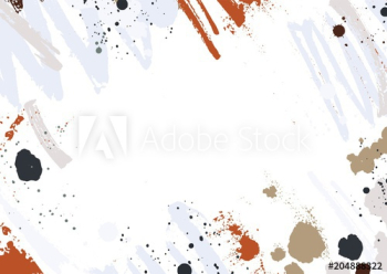 Abstract horizontal backdrop with colorful paint traces, smudges, blots and brush strokes on white background