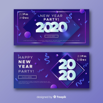 Abstract new year 2020 party banners and confetti Free Vector