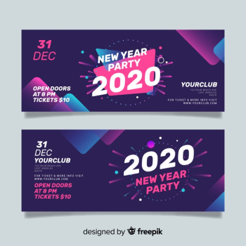 Abstract new year 2020 party banners Free Vector