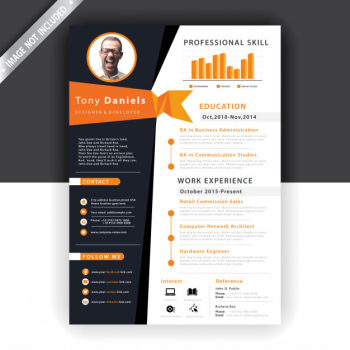 Abstract orange resume template Free Vector