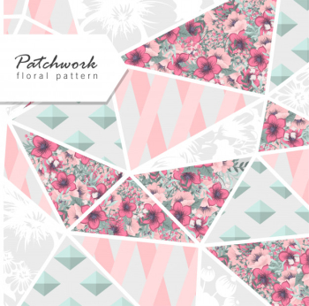 Abstract patchwork with flowers Free Vector