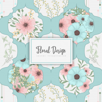 Abstract patchwork with flowers Free Vector