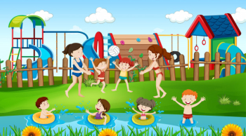 Active kids playing in outdoor scene Free Vector Active kids playing in outdoor scene Free Vector