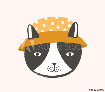 Adorable face or head of cat wearing bucket hat Adorable face or head of cat wearing bucket hat