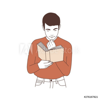 Adorable thoughtful young man reading book or preparing for examination
