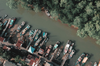 Aerial View of Canoe Boats on Lake Aerial View of Canoe Boats on Lake