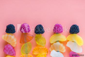 Aerial view of various gummy candy Aerial view of various gummy candy