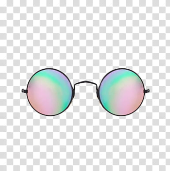 AESTHETIC GRUNGE, black framed hippie sunglasses with green flash lenses transparent background PNG clipart