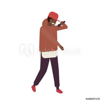 African American R'n'B vocalist wearing cap performing on stage