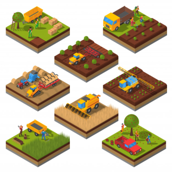 Agricultural machines isometric field set Agricultural machines isometric field set