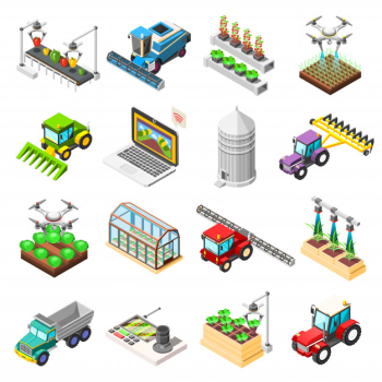 Agricultural robots isometric elements Free Vector Agricultural robots isometric elements Free Vector