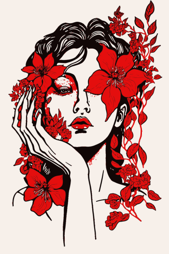 AI generated - Vector illustration of an attractive female with flowers in her hair