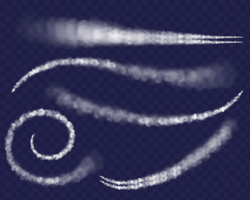 Airplane air jet trail illustration of aircraft condensation trace in sky. 