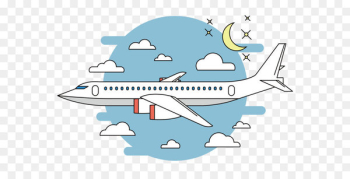 Airplane Flight Cartoon - Vector night sky flying cartoon white plane 