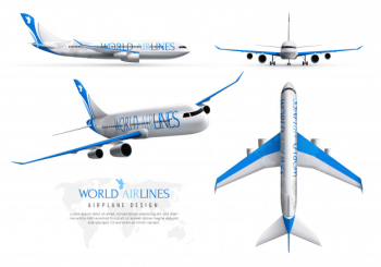 Airplane realistic identity set of world airlines in various views isolated Free Vector