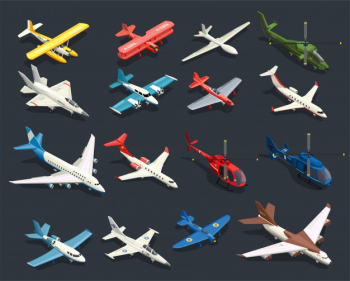 Airplanes helicopters isometric icons Free Vector Airplanes helicopters isometric icons Free Vector