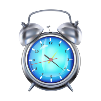 Alarm clock illustration of retro silver clock with metal bells.