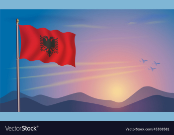 albania flag in the morning sun albania flag in the morning sun