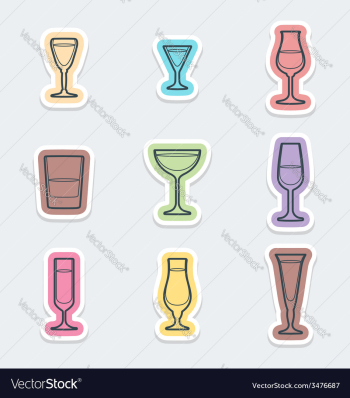 Alcohol glasses labels icons vector image Alcohol glasses labels icons vector image