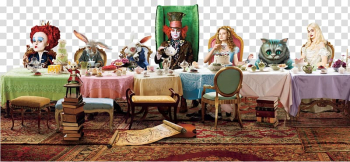 Alice in Wonderland tea party, The Mad Hatter Alice's Adventures in Wonderland White Rabbit Alice in Wonderland, Fairy tale scene transparent background PNG clipart