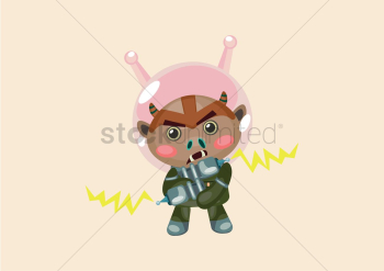 Alien creature in battle mode with galactic laser gun Alien creature in battle mode with galactic laser gun