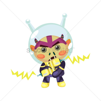 Alien creature in battle mode with galactic laser gun Alien creature in battle mode with galactic laser gun