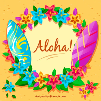 Aloha background with surf boards and flowers
